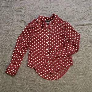 Living Doll Burgundy Polka Dot sheer blouse.